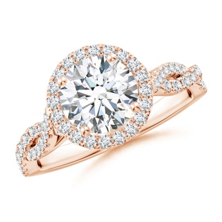 7.4mm GVS2 Round Diamond Halo Twisted Shank Engagement Ring in Rose Gold