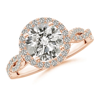 8mm KI3 Round Diamond Halo Twisted Shank Engagement Ring in Rose Gold