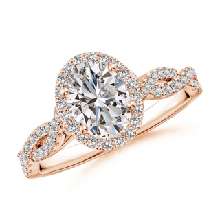 7.7x5.7mm IJI1I2 Oval Diamond Halo Twisted Shank Engagement Ring in 10K Rose Gold