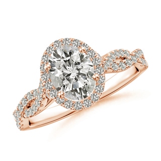 7.7x5.7mm KI3 Oval Diamond Halo Twisted Shank Engagement Ring in 18K Rose Gold