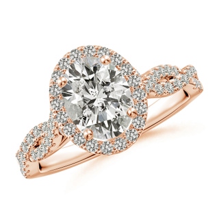8.5x6.5mm KI3 Oval Diamond Halo Twisted Shank Engagement Ring in Rose Gold