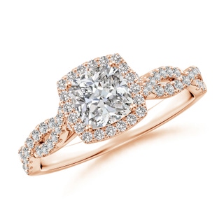 5.5mm IJI1I2 Cushion Diamond Halo Twisted Shank Engagement Ring in Rose Gold