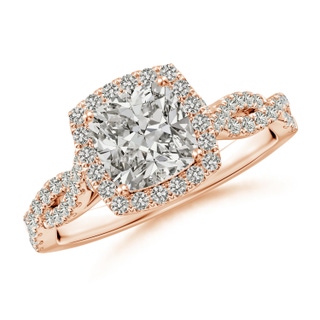 6.5mm KI3 Cushion Diamond Halo Twisted Shank Engagement Ring in Rose Gold