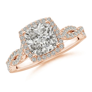 7mm KI3 Cushion Diamond Halo Twisted Shank Engagement Ring in Rose Gold