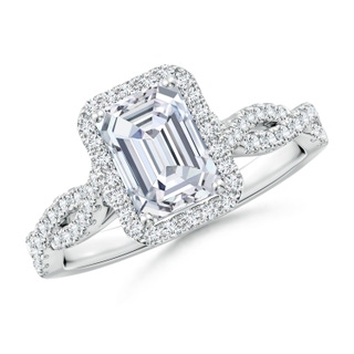 7.5x5.5mm GVS2 Emerald-Cut Diamond Halo Twisted Shank Classic Engagement Ring in P950 Platinum