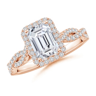 7.5x5.5mm HSI2 Emerald-Cut Diamond Halo Twisted Shank Classic Engagement Ring in 18K Rose Gold