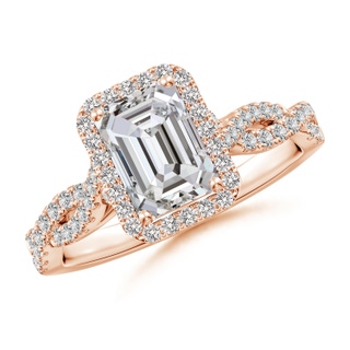 7.5x5.5mm IJI1I2 Emerald-Cut Diamond Halo Twisted Shank Classic Engagement Ring in 18K Rose Gold