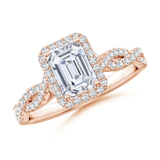 7x5mm GVS2 Emerald-Cut Diamond Halo Twisted Shank Classic Engagement Ring in Rose Gold