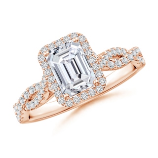 7x5mm HSI2 Emerald-Cut Diamond Halo Twisted Shank Classic Engagement Ring in 18K Rose Gold