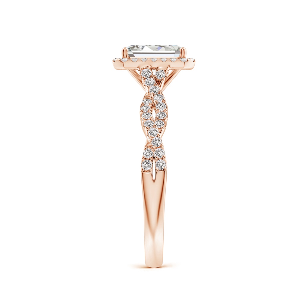 7x5mm IJI1I2 Emerald-Cut Diamond Halo Twisted Shank Classic Engagement Ring in Rose Gold Side 299