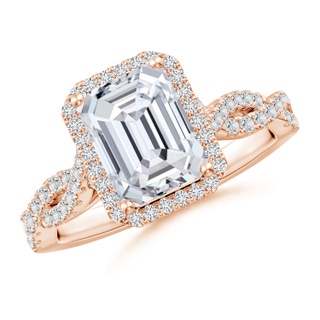 8.5x6.5mm HSI2 Emerald-Cut Diamond Halo Twisted Shank Classic Engagement Ring in 18K Rose Gold