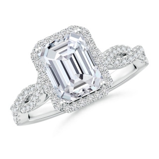 8.5x6.5mm HSI2 Emerald-Cut Diamond Halo Twisted Shank Classic Engagement Ring in P950 Platinum