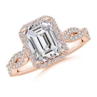 8.5x6.5mm IJI1I2 Emerald-Cut Diamond Halo Twisted Shank Classic Engagement Ring in Rose Gold