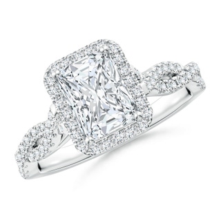 7.5x5.8mm GVS2 Radiant-Cut Diamond Halo Twisted Shank Engagement Ring in P950 Platinum