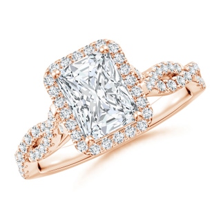 7.5x5.8mm GVS2 Radiant-Cut Diamond Halo Twisted Shank Engagement Ring in Rose Gold