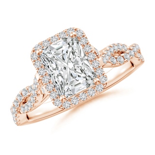 7.5x5.8mm HSI2 Radiant-Cut Diamond Halo Twisted Shank Engagement Ring in 18K Rose Gold