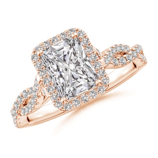 7.5x5.8mm IJI1I2 Radiant-Cut Diamond Halo Twisted Shank Engagement Ring in 18K Rose Gold