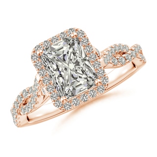 7.5x5.8mm KI3 Radiant-Cut Diamond Halo Twisted Shank Engagement Ring in Rose Gold