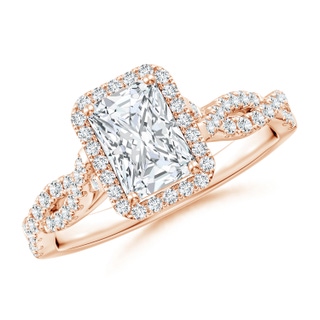 7x5mm GVS2 Radiant-Cut Diamond Halo Twisted Shank Engagement Ring in 18K Rose Gold