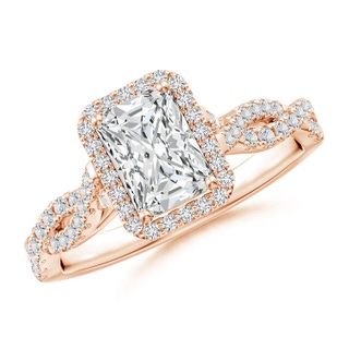 7x5mm HSI2 Radiant-Cut Diamond Halo Twisted Shank Engagement Ring in 9K Rose Gold