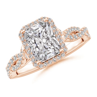 8x6mm IJI1I2 Radiant-Cut Diamond Halo Twisted Shank Engagement Ring in 18K Rose Gold