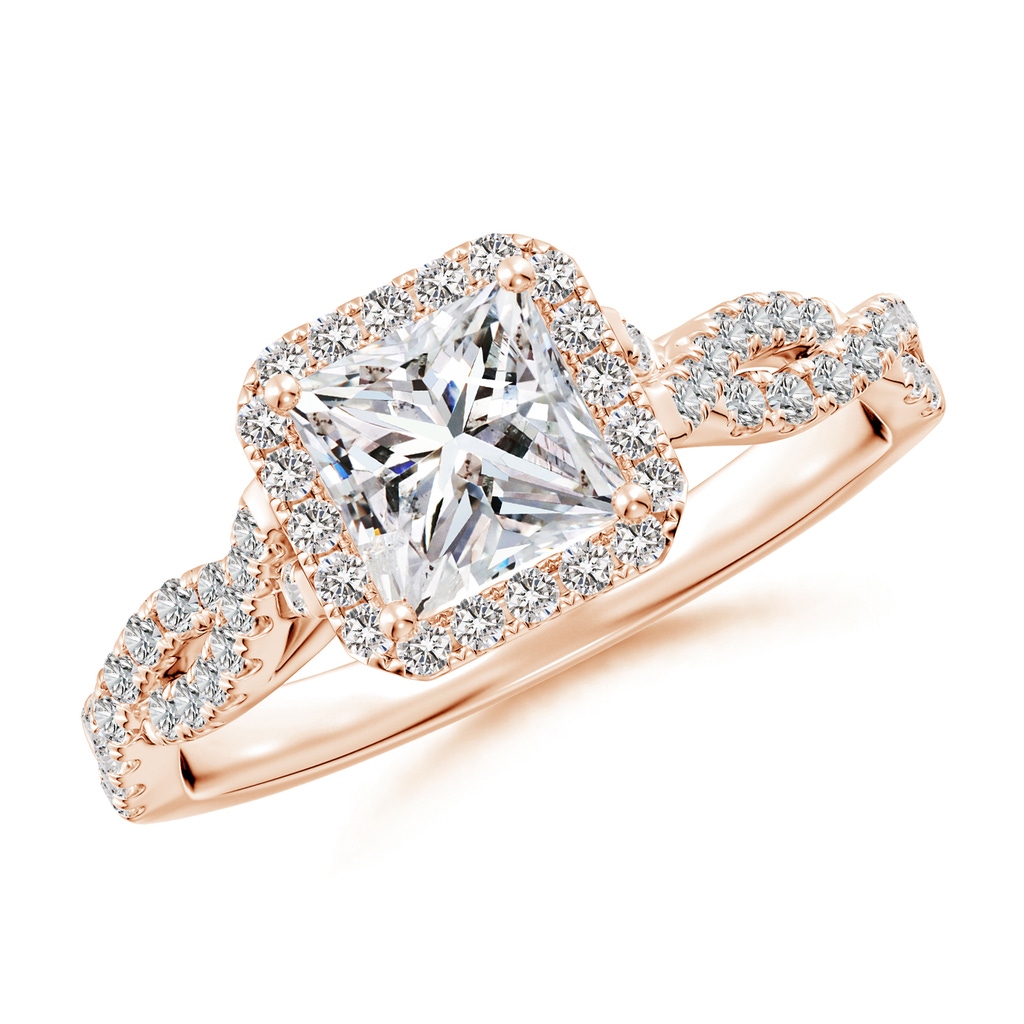 5.5mm IJI1I2 Princess-Cut Diamond Halo Twisted Shank Engagement Ring in Rose Gold