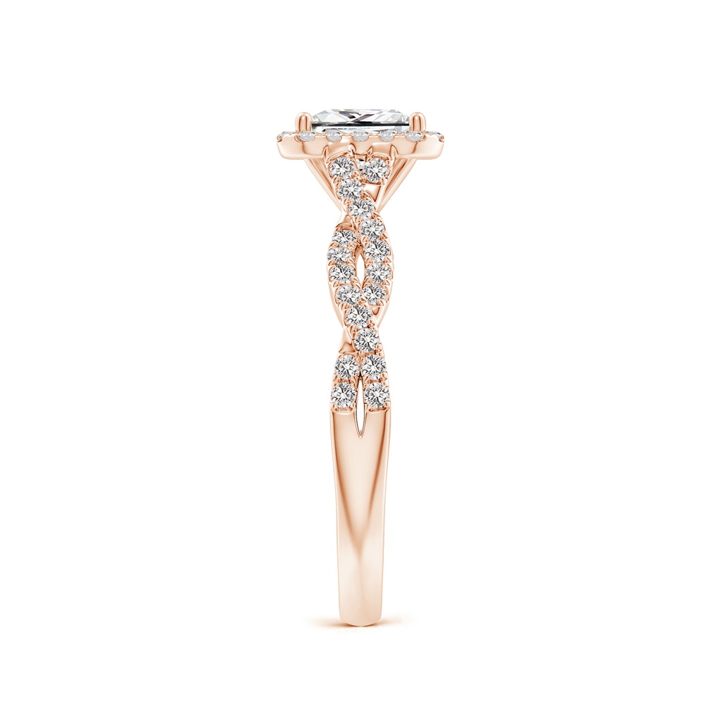 5.5mm IJI1I2 Princess-Cut Diamond Halo Twisted Shank Engagement Ring in Rose Gold Side 299