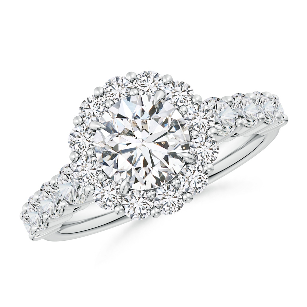 7.4mm HSI2 Round Diamond Floral Halo Engagement Ring in White Gold