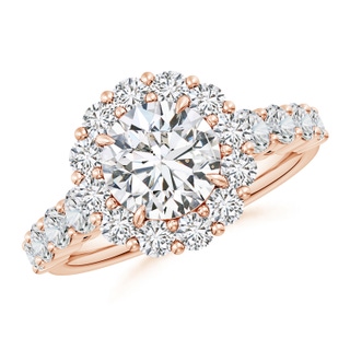 8mm HSI2 Round Diamond Floral Halo Engagement Ring in Rose Gold