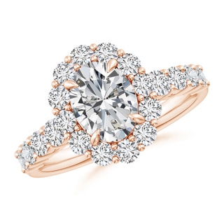 8.5x6.5mm HSI2 Oval Diamond Floral Halo Engagement Ring in 10K Rose Gold