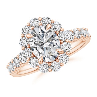 9x7mm HSI2 Oval Diamond Floral Halo Engagement Ring in Rose Gold