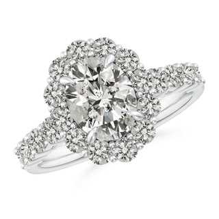 9x7mm KI3 Oval Diamond Floral Halo Engagement Ring in P950 Platinum