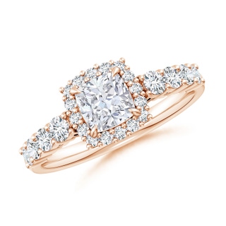 5.5mm GVS2 Cushion Diamond Floral Halo Engagement Ring in 9K Rose Gold