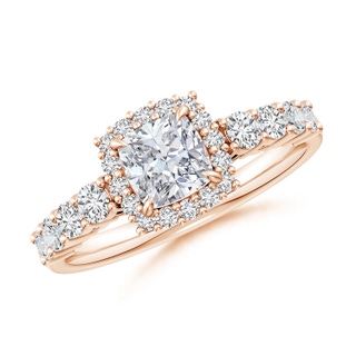 5.5mm HSI2 Cushion Diamond Floral Halo Engagement Ring in Rose Gold