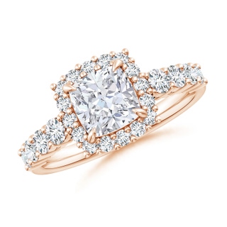 6.5mm GVS2 Cushion Diamond Floral Halo Engagement Ring in 10K Rose Gold