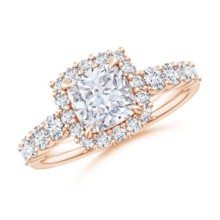 6.5mm GVS2 Cushion Diamond Floral Halo Engagement Ring in Rose Gold