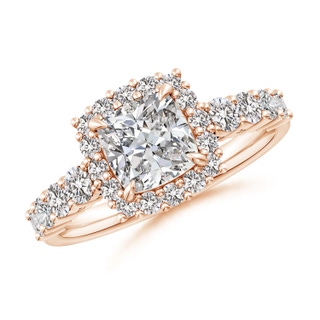 6.5mm IJI1I2 Cushion Diamond Floral Halo Engagement Ring in 10K Rose Gold