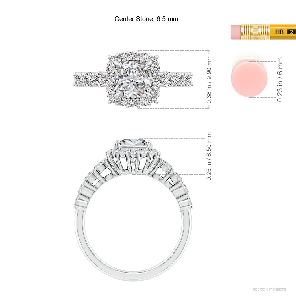 6.5mm IJI1I2 Cushion Diamond Floral Halo Engagement Ring in P950 Platinum ruler