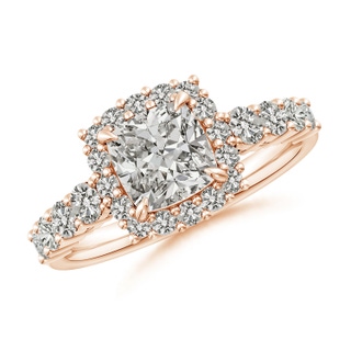 6.5mm KI3 Cushion Diamond Floral Halo Engagement Ring in Rose Gold
