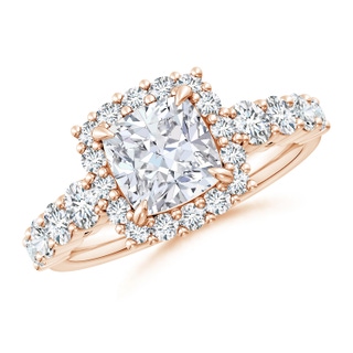 7mm GVS2 Cushion Diamond Floral Halo Engagement Ring in Rose Gold