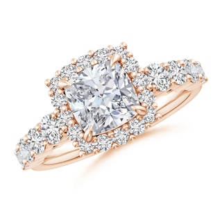 7mm HSI2 Cushion Diamond Floral Halo Engagement Ring in Rose Gold