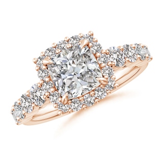 7mm IJI1I2 Cushion Diamond Floral Halo Engagement Ring in 18K Rose Gold