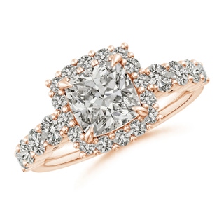 7mm KI3 Cushion Diamond Floral Halo Engagement Ring in 18K Rose Gold