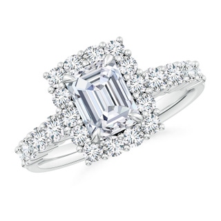 7.5x5.5mm GVS2 Emerald-Cut Diamond Floral Halo Engagement Ring in P950 Platinum