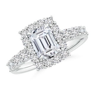 7.5x5.5mm HSI2 Emerald-Cut Diamond Floral Halo Engagement Ring in P950 Platinum