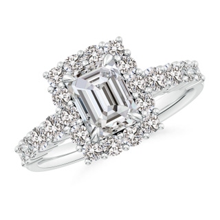 7.5x5.5mm IJI1I2 Emerald-Cut Diamond Floral Halo Engagement Ring in P950 Platinum