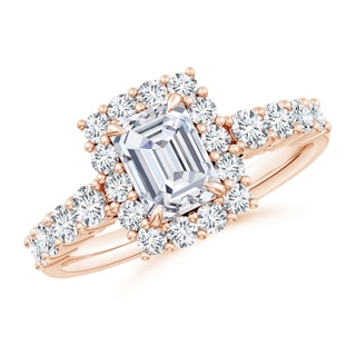 7x5mm GVS2 Emerald-Cut Diamond Floral Halo Engagement Ring in Rose Gold