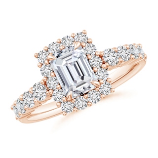 7x5mm HSI2 Emerald-Cut Diamond Floral Halo Engagement Ring in 10K Rose Gold
