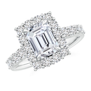 8.5x6.5mm HSI2 Emerald-Cut Diamond Floral Halo Engagement Ring in P950 Platinum