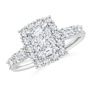 7.5x5.8mm GVS2 Radiant-Cut Diamond Floral Halo Engagement Ring in P950 Platinum